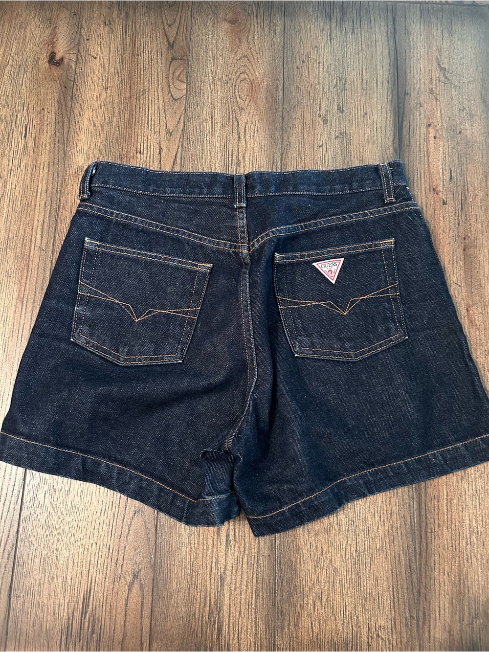 Guess Women's Dark Indigo Denim Shorts with Logo Patch